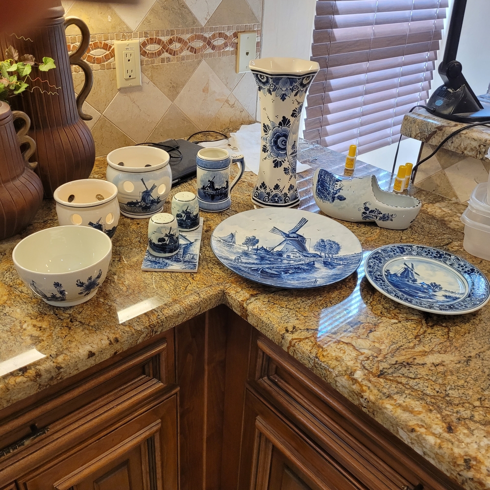Blue and White Dutch-Style Porcelain Dinnerware Set